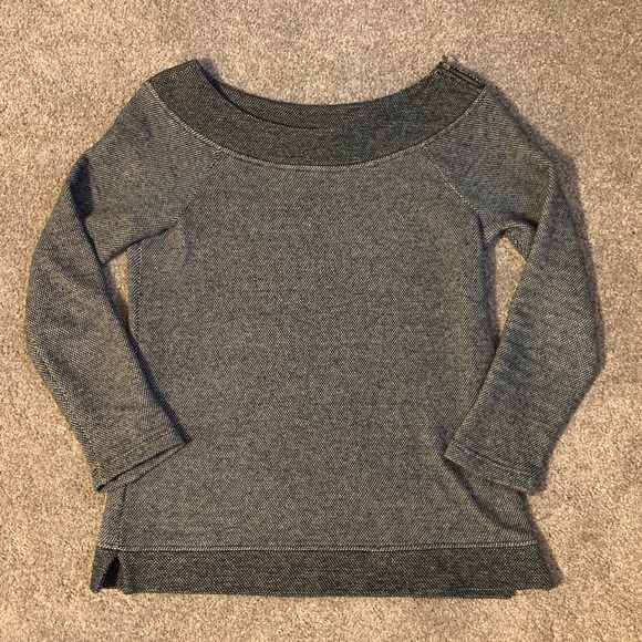 LOFT Black/White Women's Textured Thick Boat Neck Sweater with Zipper Size M - Picture 1 of 6